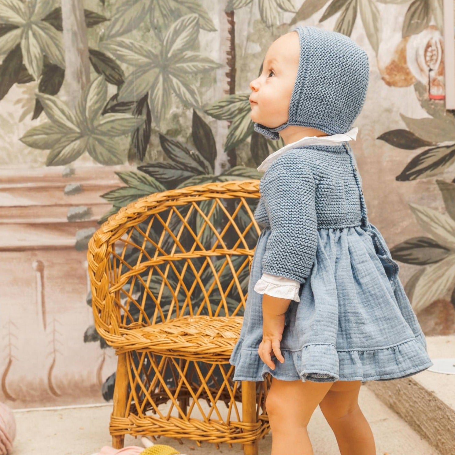 Vestido de punto azul para bebé y niña