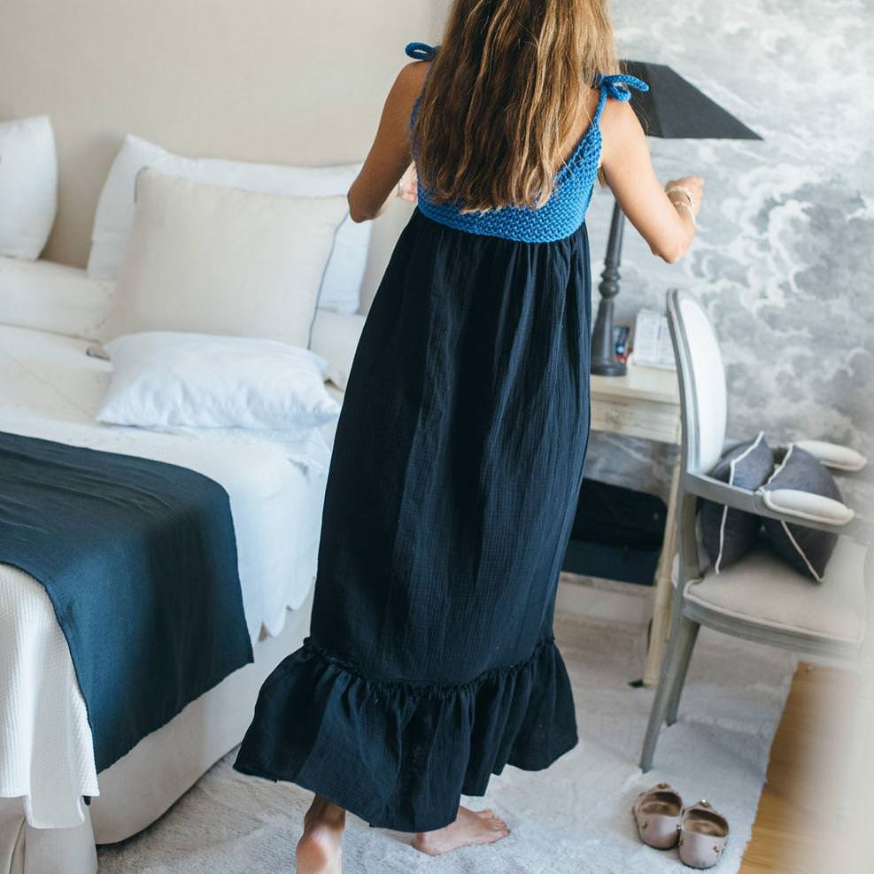 Falda de gasa de algodón negra de mujer ¡lista! paraara coser a cuerpo de punto y hacer vestido DIY