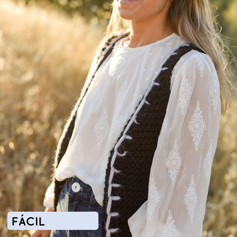 Patron para tejer chaleco de punto con pespunte